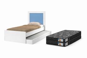 Bicama Solteiro Completa com Auxiliar e 2 Colchões D20 Solteiro Ideal para Quarto Infantil e Juvenil Cor:Branco/Azul Bicama Solteiro Completa com Auxiliar e 2 Colchões D20 Solteiro Ideal para Quarto Infantil e Juvenil Cor:Branco/Azul