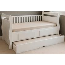 Bicama Solteiro de Babá Maria c/ 2 Gavetas e Auxiliar Branco - Peroba
