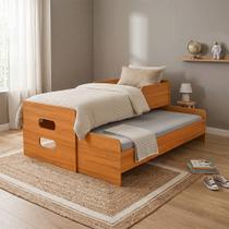 Bicama Solteiro Elis com 2 Colchões e Cama Auxiliar de Apoio Puxável para Quarto Infantil - Nature Bicama Solteiro Elis com 2 Colchões e Cama Auxiliar de Apoio Puxável para Quarto Infantil - Nature
