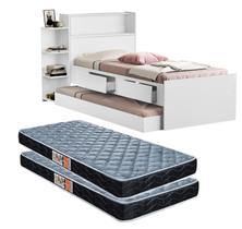 Bicama Solteiro Isa Com 2 Gavetas Nicho Bau e Cama Auxiliar Com 2 Colchão D20 188x88cm Solteiro