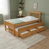 Bicama Solteiro Madeira Maciça Esmeralda Cama Auxiliar Com 3 Gavetas