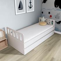 Bicama Solteiro Mdf BP Branco com Cabeceira Megamobilia Bicama Solteiro Mdf BP Branco com Cabeceira Megamobilia