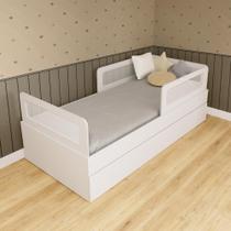 Bicama Solteiro Mdf Branco com 02 Grades e Cabeceira Telinha Anatômica Mobilistore Bicama Solteiro Mdf Branco com 02 Grades e Cabeceira Telinha Anatômica Mobilistore