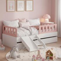 Bicama Solteiro MDF Escada Escorregador 03 Grades Cabeceira Rosa Mobili Store