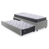 Bicama Solteiro Resistente Cinza 88x188 com Dois Colchões Adapto Molas Ensacadas