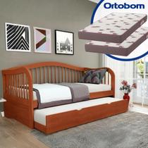 Bicama Solteiro Rubi Madeira Maciça Avelã com 2 Colchões Ortobom D28 Mais Espaço, Conforto e Alta Durabilidade Fabricação EcoFriendly