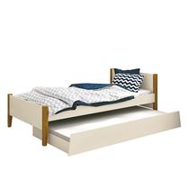 Bicama Solteiro Simba Areia Fosco com Pés Amadeirado e Colchões D20 e D33 - Reller Móveis