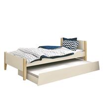 Bicama Solteiro Simba Areia Fosco com Pés Madeira Natural - Reller Móveis