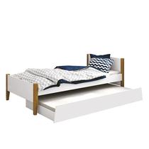 Bicama Solteiro Simba Branco Fosco com Pés Amadeirado - Reller Móveis