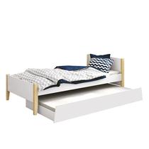 Bicama Solteiro Simba Branco Fosco com Pés Madeira Natural e Colchões D20 e D33 - Reller Móveis