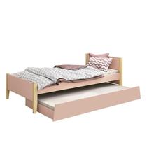 Bicama Solteiro Simba Rosa Fosco com Pés Madeira Natural e Colchões D20 e D33 - Reller Móveis