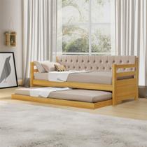 Bicama Solteiro Verona Imbuia Estofado Capitonê Veludo Bege com Cama Auxiliar + 2 Colchões Bicama Solteiro Verona Imbuia Estofado Capitonê Veludo Bege com Cama Auxiliar + 2 Colchões