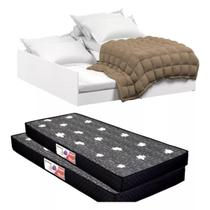 Bicama Solteiro Vira Casal MDF Incluso 2 Colchões 3 em 1