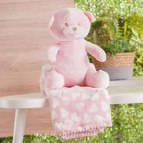 Bichinho de Pelúcia Carinhoso New com Manta Bebê 100x75cm Rosa Urso