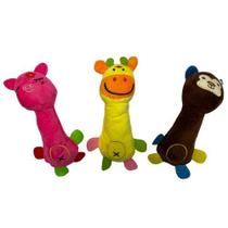 Bichinho de Pelúcia para Cães Brinquedo Mordedor Pet com Apito Girafa Porco Macaco (Kit 3)