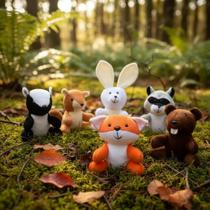 Bichinhos de Pelúcias Safári no Bosque 6 Peças Gambá Castor Esquilo Raposa Bichinhos de Pelúcias Safári no Bosque 6 Peças Gambá Castor Esquilo Raposa