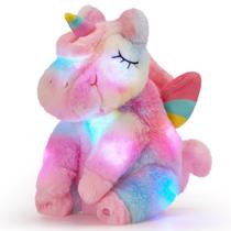 Bicho de pelúcia Athoinsu Rainbow Unicorn com LED de 30 cm para presente infantil