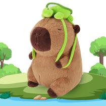 Bicho de pelúcia de capivara Achwishap com mochila de tartaruga de 25 cm