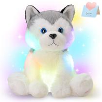 Bicho de pelúcia Houwsbaby Husky Dog 28 cm com luzes noturnas de LED