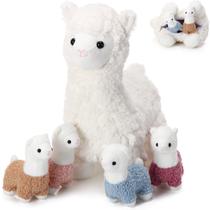 Bicho de pelúcia Lenwen Lhama com bebês de 35 cm, mamãe alpaca
