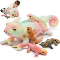 Bicho de pelúcia MoriSmos Giant Chameleon com 4 bebês lagartos