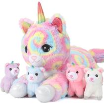 Bicho de pelúcia Pegmapri Unicorn Cat com 4 gatinhos de 56 cm