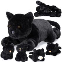 Bicho de pelúcia Skylety Cat com bebês dentro de 40 cm, preto