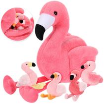 Bicho de Pelúcia Skylety Flamingo com 4 Bebês (46cm) - Com Zíper Bicho de Pelúcia Skylety Flamingo com 4 Bebês (46cm) - Com Zíper