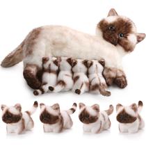 Bicho de pelúcia Skylety Nurturing Siamese Cat com 4 gatinhos de 40 cm
