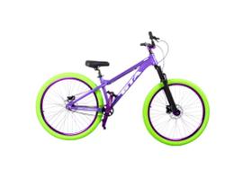 Bicicleta 26 Gta Gravity Cor Roxo Freeride Hollowtech Single Cubo k7 Barulhento Freio a Disco Hidráulico Garfo C/Trava Pneu Flame Verde