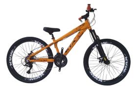 Bicicleta 26 Gta Rebel DH Freeride Cor Laranja 21v Freio a Disco Rodas Vmaxx Pneu Flame