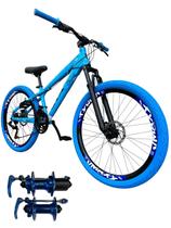 Bicicleta 26 Gta Rebel Freeride Cor Azul 24v Cubo Barulhento k7 Freio a Disco Rodas Vmaxx Pneu Flame Azul