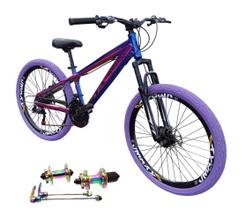 Bicicleta 26 Gta Rebel Freeride Cor Camaleão 24v Cubo Barulhento k7 Freio a Disco Aro Vmaxx Pneu Flame Roxo