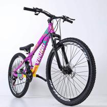 Bicicleta 26 vikingx 21v index - tuff x-25 - roxo/amarelo
