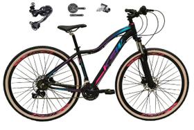 Bicicleta 29 Ksw Mwza Feminina Alumínio Câmbio Shimano Deore e Altus 27v Freio Hidráulico Garfo Com Trava Pneu com Faixa Bege - Preto/Pink/Azul