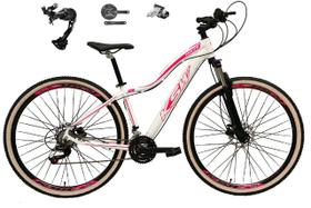 Bicicleta 29 Ksw Mwza Feminina Alumínio Câmbio Traseiro Shimano Alívio e Altus 27v Freio Hidráulico Garfo Com Trava Pneu com Faixa Bege - Branco/Rosa