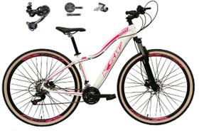 Bicicleta 29 Ksw Mwza Feminina Alumínio Câmbio Traseiro Shimano Deore e Altus 27v Freio Hidráulico Garfo Com Trava Pneu com Faixa Bege - Branco/Rosa