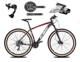Bicicleta 29 Ksw Xlt Alumínio Câmbio Traseiro Shimano Alívio e Altus 27v Freio Hidráulico Garfo Com Trava Pneu com Faixa Bege - Preto/Vermelho/Branco