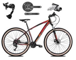 Bicicleta 29 Ksw Xlt Alumínio Câmbio Traseiro Shimano Alívio e Altus 27v Freio Hidráulico Garfo Com Trava Pneu com Faixa Bege - Preto/Vermelho/Laranja