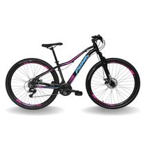 Bicicleta 29 pumabike lince 21v index, freio mec, susp 80mm rad7, preto com rosa e azul, 15