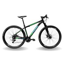 Bicicleta 29 pumabike lince 21v index, freio mec, susp 80mm rad7, preto com verde e azul, 19