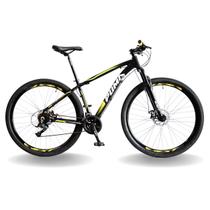Bicicleta 29 pumabike lince 24v steez, freio mec, susp 80mm, preto com branco e amarelo, 17