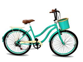 Bicicleta adulto aro 26 passeio vintage retrô 6 marchas verd - Maria Clara Bikes