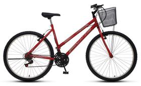 Bicicleta Adulto Feminina Aro 26 Colli MTB Allegra City 18 marchas freios vbreak com Cestão - Vermelho
