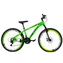 Bicicleta Aero RBX Aro 26 Quadro Alumínio - Verde Neon - Freio a Disco Kit Shimano