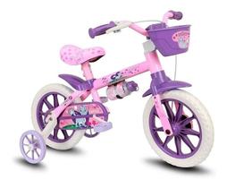 Bicicleta Aro 12 Cat Rosa Com Lilas Selim Pu Nathor