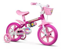 Bicicleta aro 12 infantil nathor flower rosa/bco c/cesta