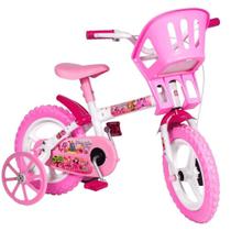 Bicicleta Aro 12 Infantil Princesa Cesta Com Rodinha Menina