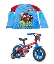 Bicicleta aro 12 spider man nathor + camiseta de protecao spidey - azul bb