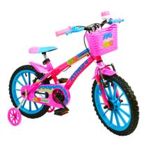 Bicicleta aro 16 baby lux fem. com cestinha rosa c/ azul